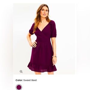 LOFT NWT Crinkle Flounce Puff Sleeve Dress